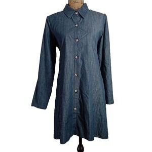Uncle Frank Dress Size M Blue Denim Hi Lo Hemline‎ Full Button Front Long Sl
